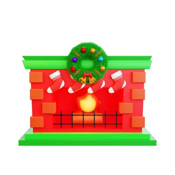 3D illustration of a Christmas fireplace icon. Perfect for Christmas and happy new year celebrations