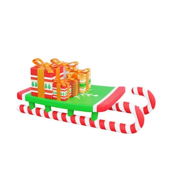 3D illustration of a Christmas sleigh with a gift icon. Perfect for Christmas and happy new year celebrations