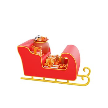 3D illustration of a Christmas sleigh with a gift icon. Perfect for Christmas and happy new year celebrations