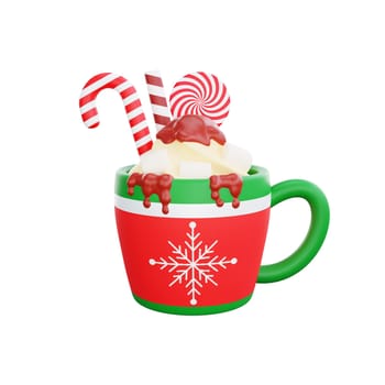 3D illustration of a Christmas hot chocolate icon. Perfect for Christmas and happy new year celebrations