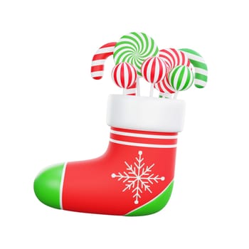 3D illustration of a Christmas sock icon. Perfect for Christmas and happy new year celebrations