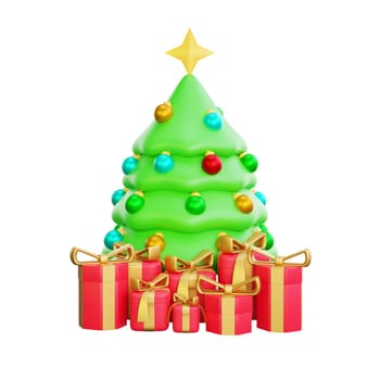 3D illustration of a Christmas tree with gift icon. Perfect for Christmas and happy new year celebrations