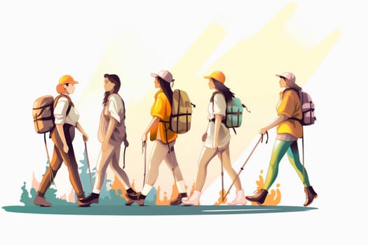 man woman hiker trekking camping activity nature landscape adventure happy sport maker rock freedom hiking hike backpack together female success holiday ai. Generative AI.