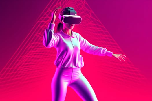 woman digital reality metaverse virtual colorful futuristic person reality innovation sport 3d character game neon virtual concept art vr internet entertainment glasses. Generative AI.