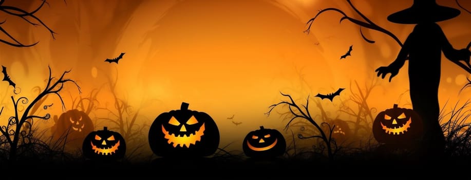 halloween ghost fall silhouette horror fantasy october night holiday orange bat scary background creepy evil pumpkin dark treat black old. Generative AI.