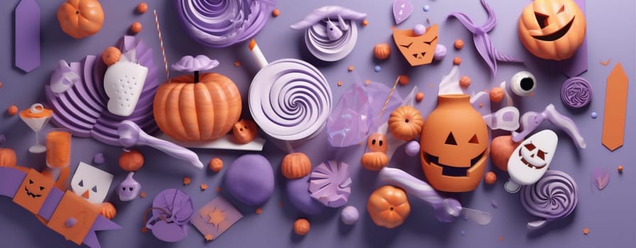 candy sugar halloween scarey spider halloween ghost dessert celebration holiday party pumpkin treat creepy orange party purple sweet decorated black fun. Generative AI.