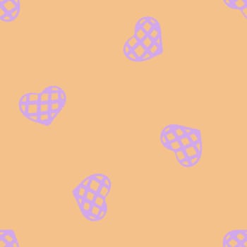 Hand Drawn Seamless Patterns with Hearts in Doodle Style. Romantic Love Digital Paper for Valentines Day. Colorful Hearts on Pastel Orange Background.