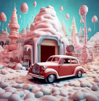 vintage festive winter happy snow greeting car retro lollipop delivery candy gift concept christmas new sweet holiday card merry decoration. Generative AI.