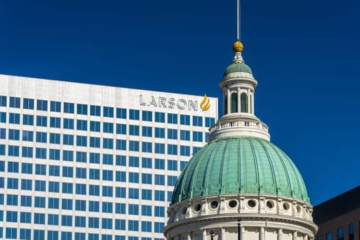 St Louis, MO - 21 October 2023: Headquarters of Larson Financial services company on Broadway in St Louis, Missouri