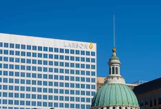 St Louis, MO - 21 October 2023: Headquarters of Larson Financial services company on Broadway in St Louis, Missouri