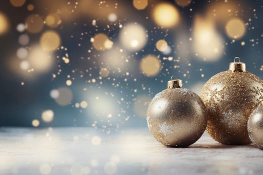 Christmas background with shimmering Christmas balls in silver and gold hues