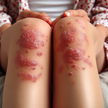 Young woman suffering from itching on her skin and scratching an itchy place. Allergic reaction to insect bites, dermatitis, food, drugs. Health care concept. Allergy rash.