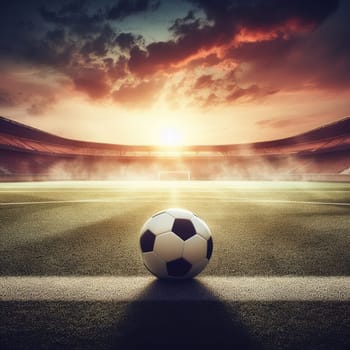 ball on the green field in soccer stadium. ready for game in the midfield - soccer ball close-up.