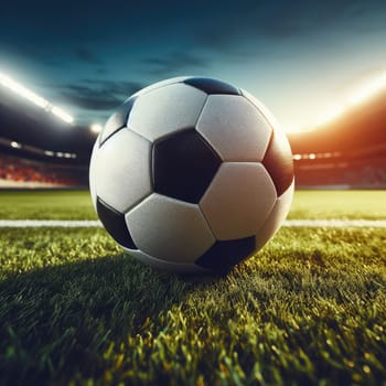 ball on the green field in soccer stadium. ready for game in the midfield - soccer ball close-up.