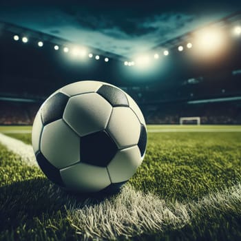 ball on the green field in soccer stadium. ready for game in the midfield - soccer ball close-up.