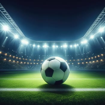 ball on the green field in soccer stadium. ready for game in the midfield - soccer ball close-up.