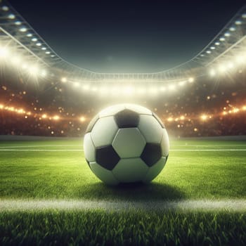 ball on the green field in soccer stadium. ready for game in the midfield - soccer ball close-up.