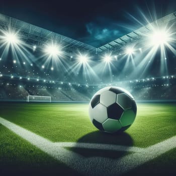 ball on the green field in soccer stadium. ready for game in the midfield - soccer ball close-up.