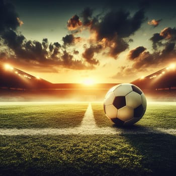 ball on the green field in soccer stadium. ready for game in the midfield - soccer ball close-up.