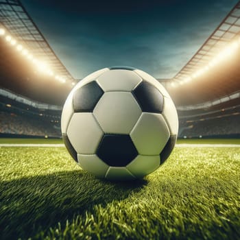 ball on the green field in soccer stadium. ready for game in the midfield - soccer ball close-up.