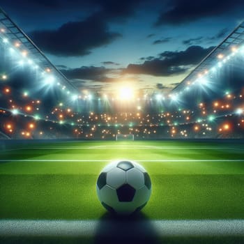 ball on the green field in soccer stadium. ready for game in the midfield - soccer ball close-up.