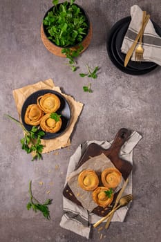 Pastries filled with meat, traditionally baked in black clay molds both from the region on Vila Real, Portugal.