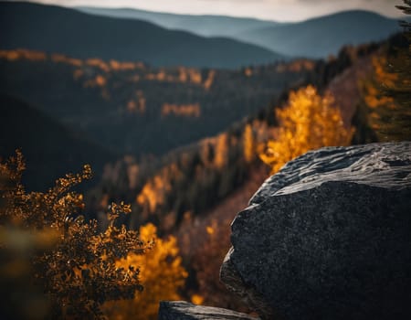 Beautiful cinematic mountain landscape with black marble and granite. High quality illustration