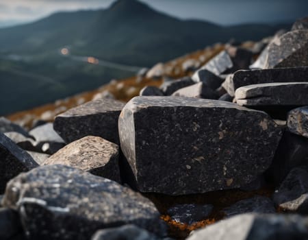 Beautiful cinematic mountain landscape with black marble and granite. High quality illustration