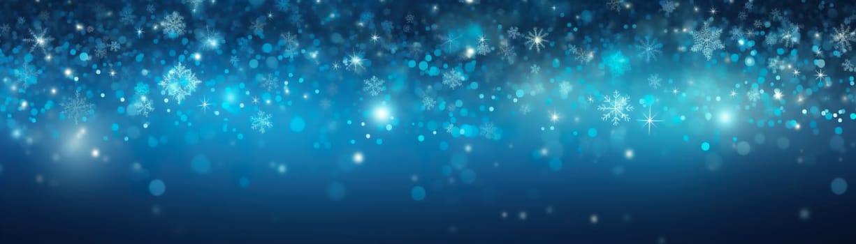 Abstract blue Christmas background with empty space. Snow, bokeh lights. Copy space for your text. Merry Xmas, Happy New Year. Festive backdrop. Generative AI
