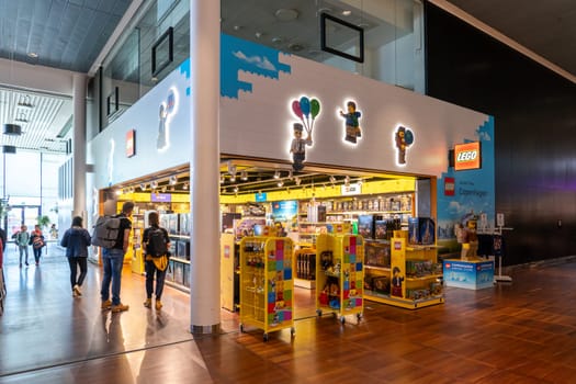 Copenhagen, Denmark - July 16, 2023: The LEGO shop inside the international aiport.