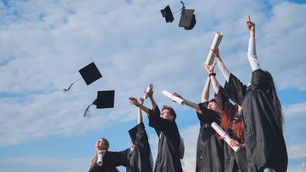 Graduation Caps Thrown in the Air