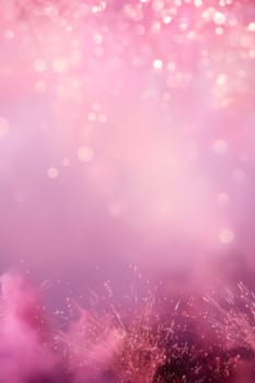 Enchanting pink fireworks and sparkling bokeh on a soft purple gradient, perfect for celebrations and festive designs. Copy space. Merry Xmas, Happy New Year. Festive vertical backdrop. Generative AI