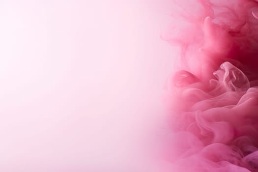 Pink smoke swirling on a light pink background. Empty, copy space for text. Backdrop for beauty product advertising, event backdrops, romantic content, wellness and spa marketing. Generative AI
