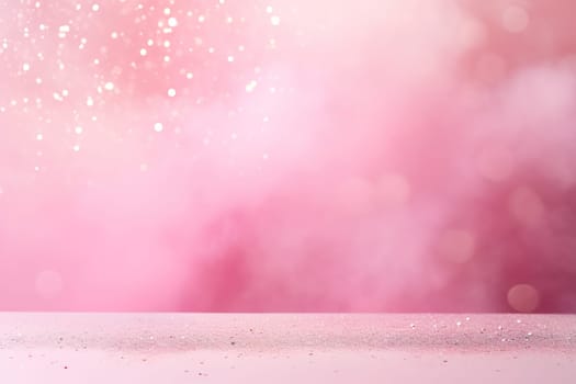 Sparkling pink bokeh effects on a dusty rose surface. Copy space for text or product. Backdrop for cosmetic advertising, event backdrops, romantic content, wellness and spa marketing. Generative AI