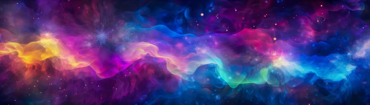 Abstract cosmic background with swirling neon light waves in mesmerizing shades of blue and pink across a deep space backdrop, creating a dynamic and futuristic atmosphere. Generative AI
