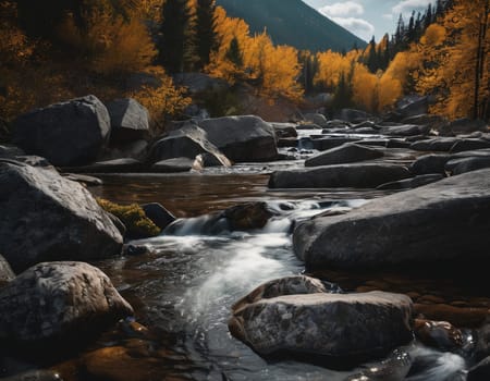 Beautiful cinematic mountain landscape with black marble and granite. High quality illustration