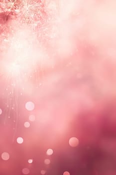 Enchanting pink fireworks and sparkling bokeh on a soft pink gradient, perfect for celebrations and festive designs. Copy space. Merry Xmas, Happy New Year. Festive vertical backdrop. Generative AI