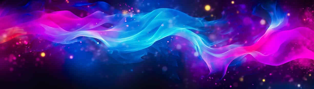 Abstract cosmic background with swirling neon light waves in mesmerizing shades of blue and pink across a deep space backdrop, creating a dynamic and futuristic atmosphere. Generative AI