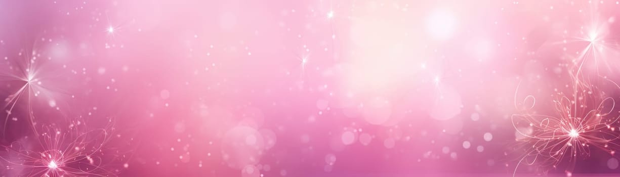 Abstract pink Christmas background with empty space. Glitter, bokeh lights, fireworks. Copy space for your text. Merry Xmas, Happy New Year. Festive backdrop. Generative AI