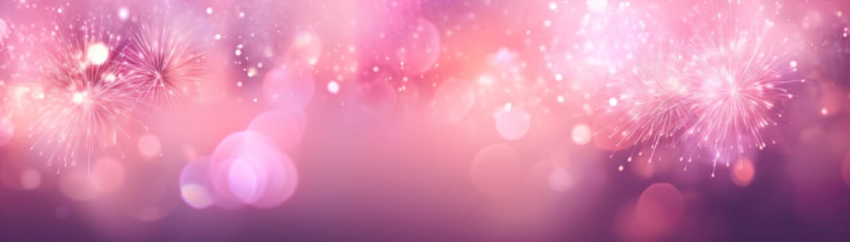 Enchanting pink fireworks and sparkling bokeh on a soft purple gradient, perfect for celebrations and festive designs. Copy space. Merry Xmas, Happy New Year. Festive vertical backdrop. Generative AI