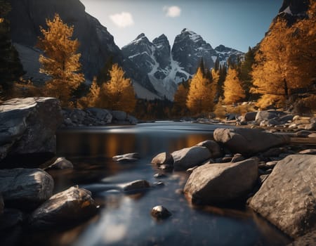 Beautiful cinematic mountain landscape with black marble and granite. High quality illustration