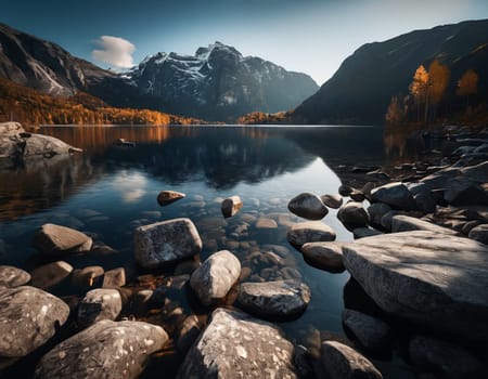 Beautiful cinematic mountain landscape with black marble and granite. High quality illustration