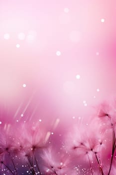 Soft dandelion seeds against a pink backdrop with sparkling bokeh, creating a gentle and dreamy scene. Background for cosmetic product displays, serene spa and wellness advertisements. Generative AI