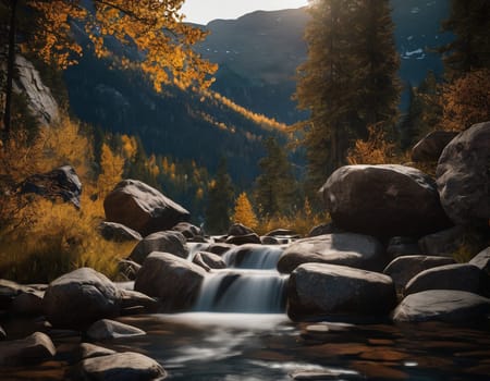 Beautiful cinematic mountain landscape with black marble and granite. High quality illustration