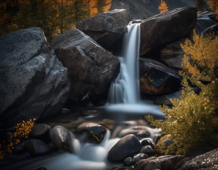 Beautiful cinematic mountain landscape with black marble and granite. High quality illustration