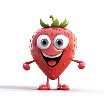 A playful and vibrant cartoon strawberry toy with beaming smile and animated arms and legs, captured in clipart style isolated on white background with a charming smiley face - generative AI