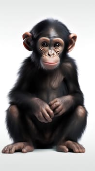 Cute chimpanzee sitting isolated on white background - generative AI
