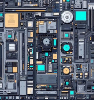 flat lay smartphone electronics scheme circuits and boards illustration ai generated