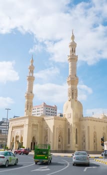 Sharjah, UAE, February 14, 2023 - Beautiful landscape mosque, a mosque of Islamic origin.