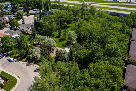 Aerial view of the Meadowlark Park located in the Adelaide Churchill neighborhood of Saskatoon.